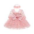 thumbnail image 3 of CCRFTGI Dresses For Kids Baby Girls Long Sleeve Dress Party Wedding Lace bow Girls Dresses 2026 Summer Stylish Special Occasion Dress for Girls Pink 12Month, 3 of 4