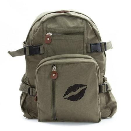 Kiss Mark Lips Fashion Army Sport Heavyweight Canvas Backpack