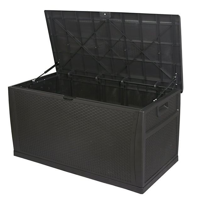Cozyhom Resin Wicker Patio Storage Deck Box 120 Gallon, Outdoor Waterproof Cushion Storage Lockable Outside Container, Black