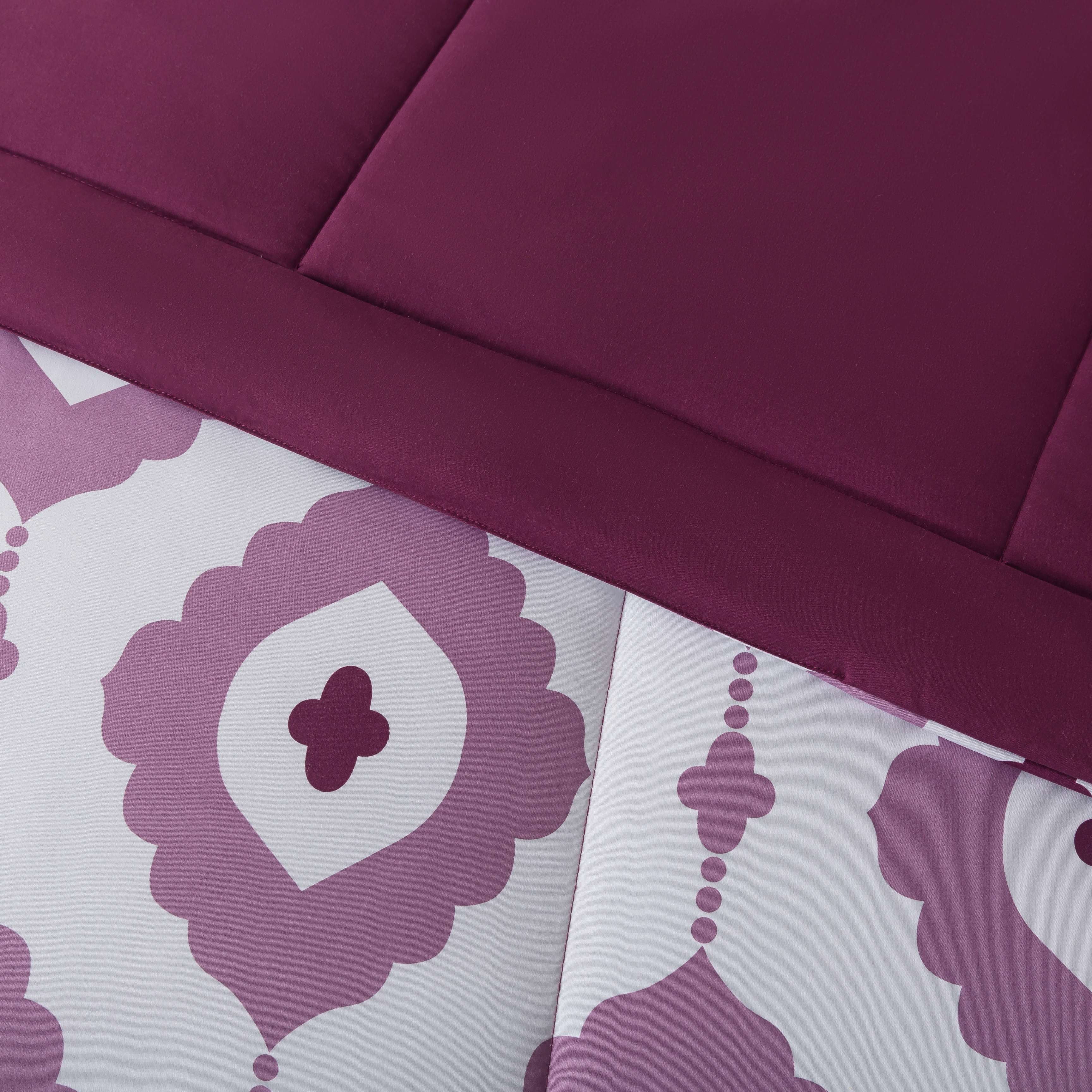 Mainstays All in One Reversible Comforter and Sheet set- 7 Piece, Full, Purple Geo