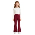 thumbnail image 2 of Girls High Waist Heart Embroidery Flared Yoga Pants, Elastic Stretch Solid Color Kids Bell Bottom Trousers for Spring Autumn Daily Casual Dance Sport Wear(,8-9 Years), 2 of 4