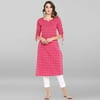 Janasya Indian V-Neck 3/4 Sleeve Woven Design Pink Cotton Kurta For Women