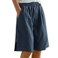 thumbnail image 3 of BiZtdJrK Womens Loose Bermuda Shorts Side Split Elastic Waist Cotton Linen Shorts Lightweight Beach Vacation Shorts with Pockets Navy L, 3 of 9