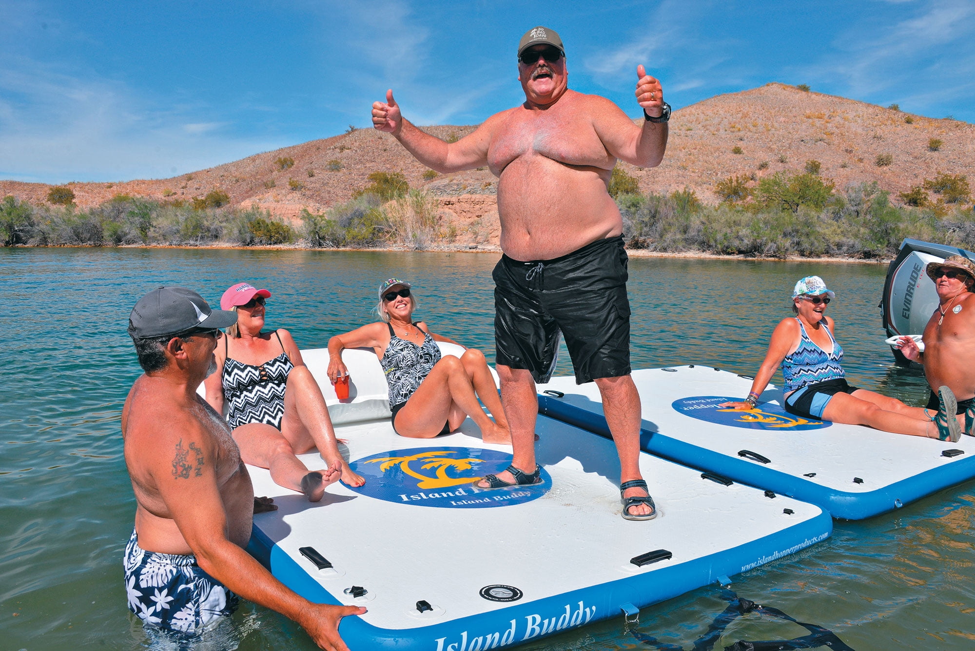 Island Buddy 8 Inflatable Water Platform and Dock Heavy Duty Buoyant Floating Deck with Dual Action Pump