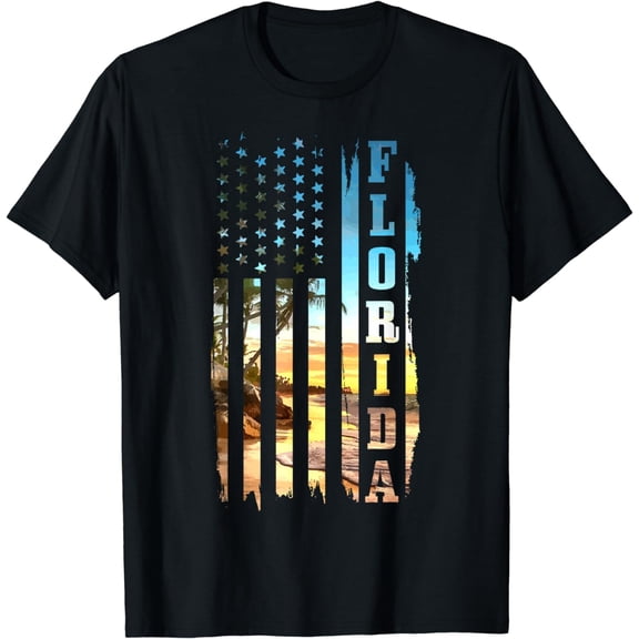 100% Cotton Florida American Flag Pride Beach Surfer Patriotic Gift T-Shirt