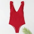 thumbnail image 7 of Lindreshi One Piece Swimsuits for Women Women's One-Piece Swimsuit V-Neck Backless Swimsuit Solid One-Piece Bikini Ruffle Swimsuit, 7 of 7