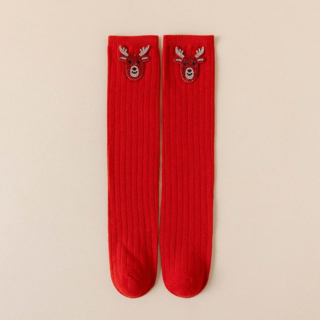 Chaussettes de Noël Douces et à la Mode Automne et Hiver Imprimé Mignon Mi-Mollet Rouge Bas de Noël