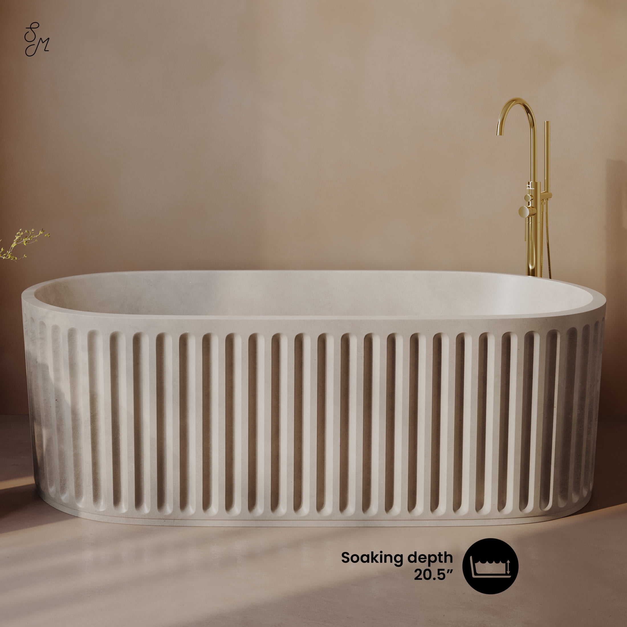 Delice 67" Freestanding Concrete Bathtub in Sand, Drain Included