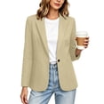 thumbnail image 2 of Women's Long Sleeve Notch Lapel Button Down Blazer Jacket With Pockets Solid Color Work Office Outfits | CSEONE,Khaki M, 2 of 8