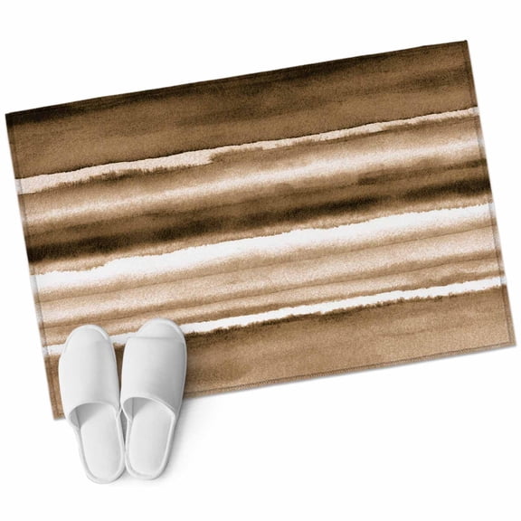 Bathroom Rugs 2x3 Ft, Brown Stripes Non Slip Area Rugs for Kitchen Bedroom Entryway, Country Watercolors Gradient Texture Washable Carpet Runner Rug Floor Mats for Bedroom Home Decor