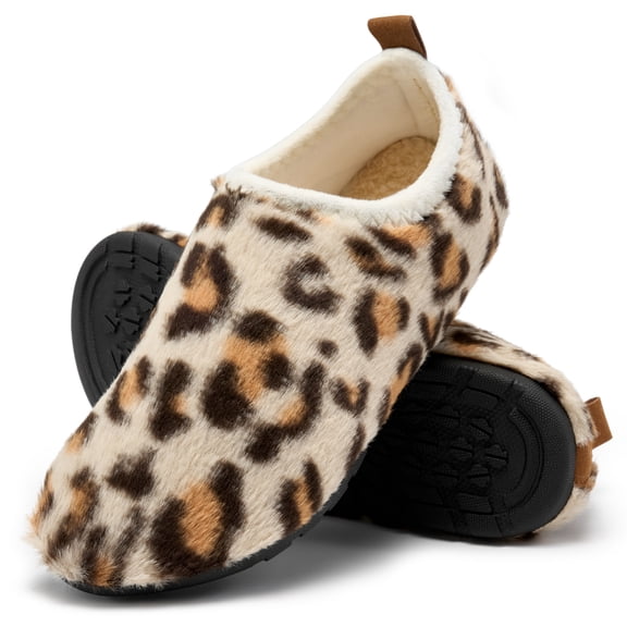 Ecetana Leopard Print Slippers for Women Indoor Barefoot Slippers Socks Furry Slip on House Shoes