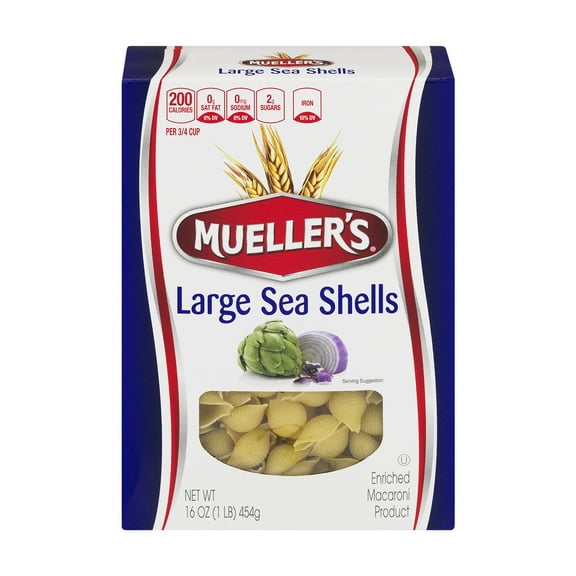 Mueller's Sodium-Free, Cholesterol-Free Large Sea Shells Pasta, 16 oz (Shelf-Stable)