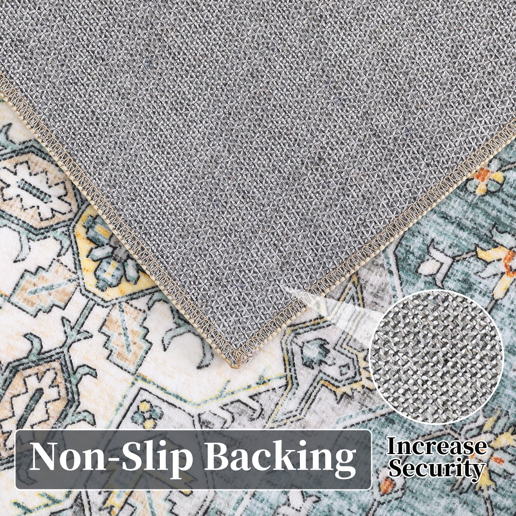GlowSol 9'x12' Large Area Rugs for Living Room Vintage Persian Washable Rug Boho Rug Soft Floral Distressed Rug Non-Slip Low Pile Carpet, Teal