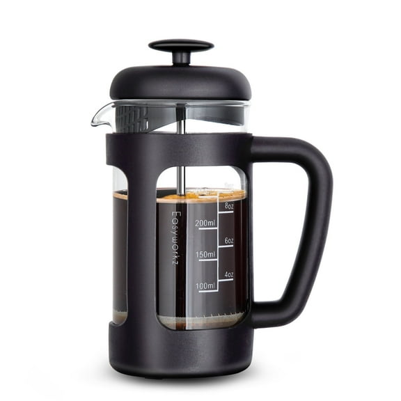 Easyworkz French Press 12 oz Coffee Tea Maker Cafetiere with Borosilicate Glass, Soft Grip Handle,Black