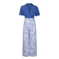 thumbnail image 4 of Ensemble 2 Pcs pour Femmes Été 2023 Haut Court Col en V et Pantalon Large, 4 of 8
