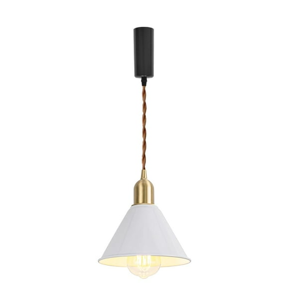 FSLiving Adjustable Height J Type Track Light with E26 Brass Base and Vintage White Metal Shade,Decorate Lighting Fixtures for Farmhouse Kitchen Sink (Bulb & Ceiling Track Sold Separately) - 1 Light