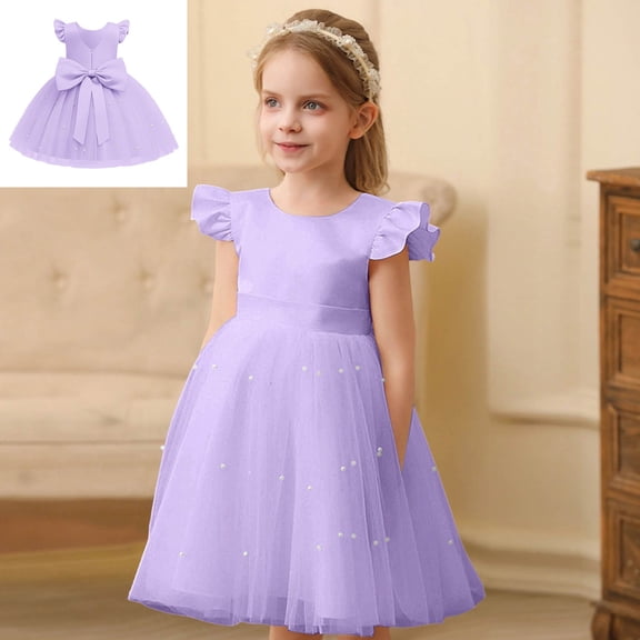 Tulle Dress Sleeveless Purple Dress V-Back with Big Bow Fancy Dress for Girls Princess Dress Up for Girls 7-8 Years