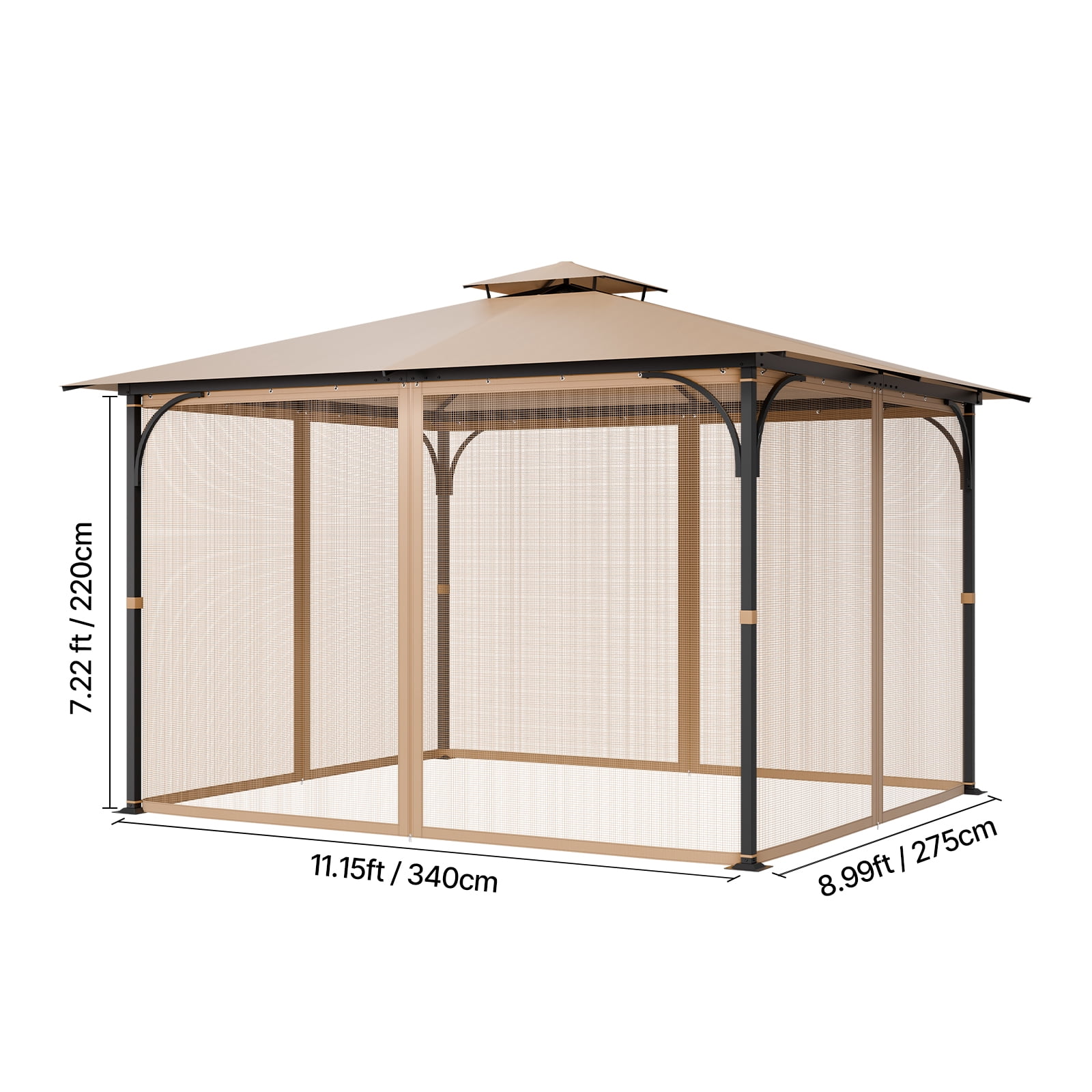 KFFKFF Replacement Net for Gazebo, Suitable for 10 x 12 x 7.3 FT Structure, Exterior Garden Gazebo Mesh, Quadruple Sidewall Mesh Curtain, Terrace Insect Netting with Twin Zipper, Canopy Shield