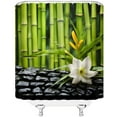 thumbnail image 3 of Small Stall Shower Curtain,Bamboo Spa Green Bamboo Black Stone Floral Leaf Garden Nature Japanese Asian RV Bathroom Home Curtain Decor with Hooks,36" Wx72 H, 3 of 6