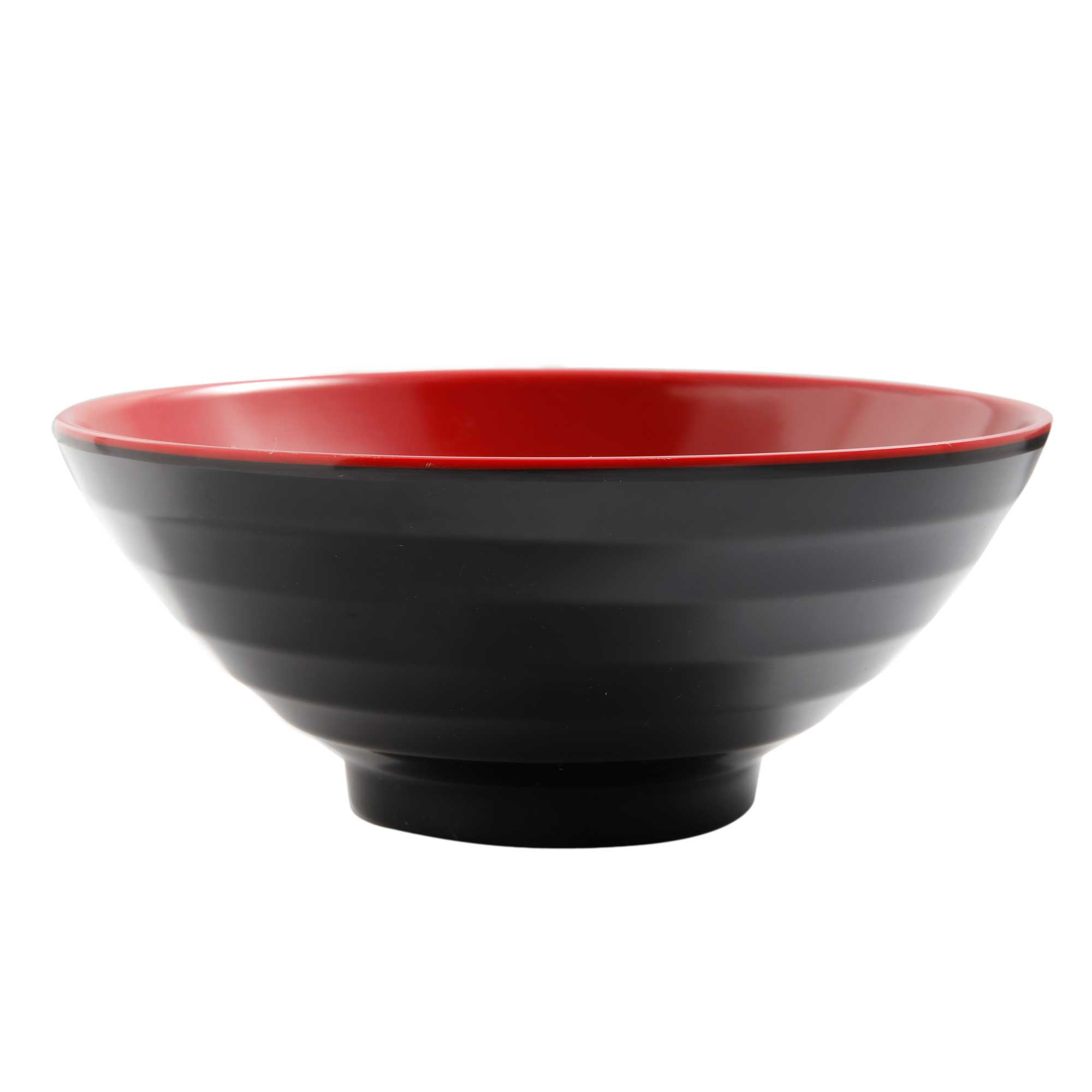 Set of 4 Red and Black 味噌湯ボウルLarge Melamine Noodle Soup Bowls and Spoons 