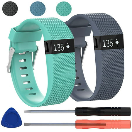 2-pack Replacement Silicone Band Wrist Strap Bracelet w/Tool for Fitbit Charge HR