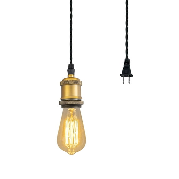 KAYYELAMP 19.6Feet Plug in Hanging Light Matt Brass Finish E26 Base Mini Vintage Design Pendant Lighting for Farmhouse Depot Kitchen Sink Dining Table(No Bulb)