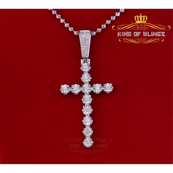 King of Bling's Real 1.25ct Diamond Sterling Silver CROSS Charm Necklace Pendant in White