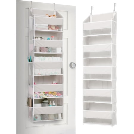 1-Pack Over Door Organizer with 5 Large Pockets 10 Mesh Side Pockets, 44 lbs Weight Capacity Hanging Storage Organizer with Clear Window for Bedroom Bathroom Kitchen, RV, Camper, Beige