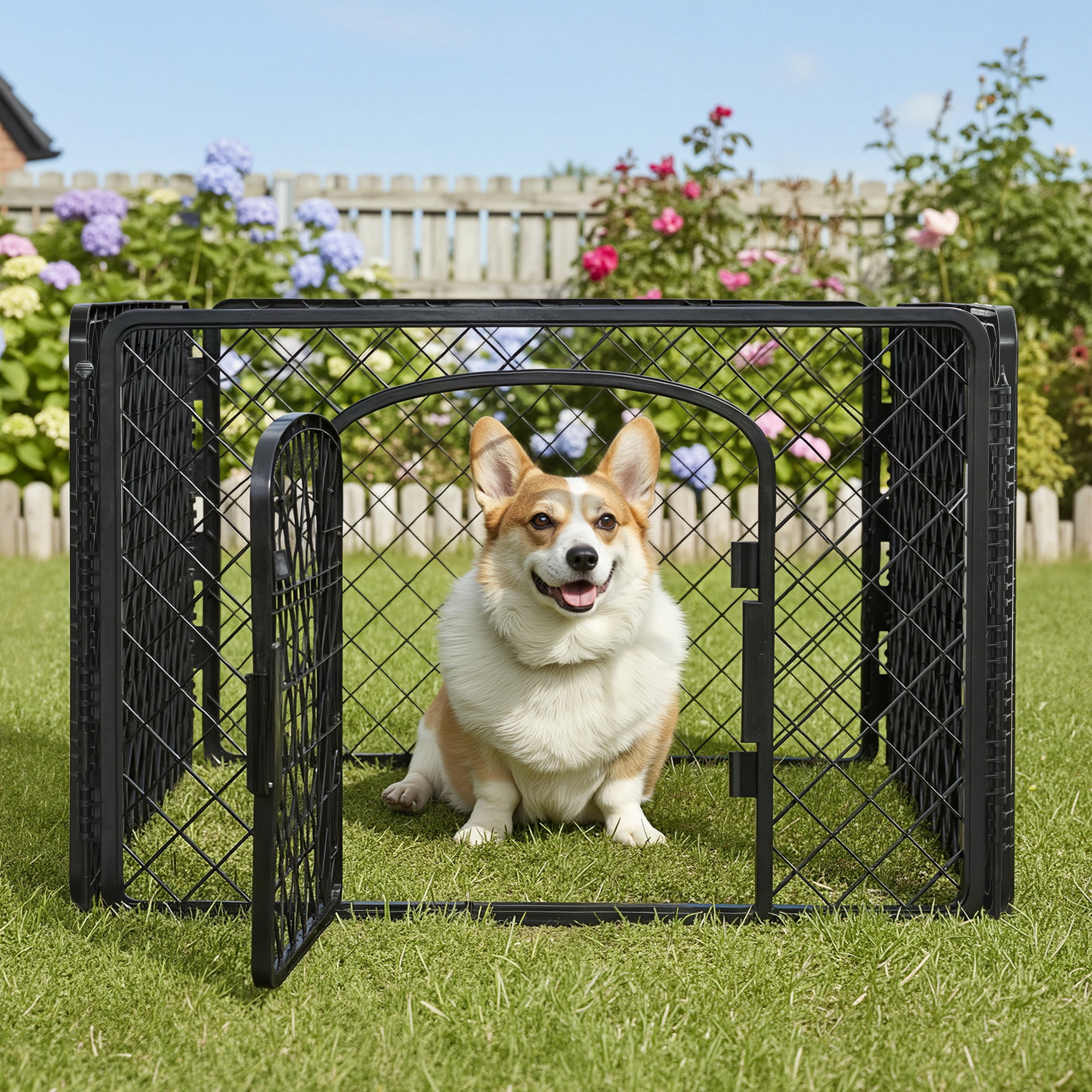 Vibrant Life 4-Panel Plastic Playpen for Dogs, Black, 24"