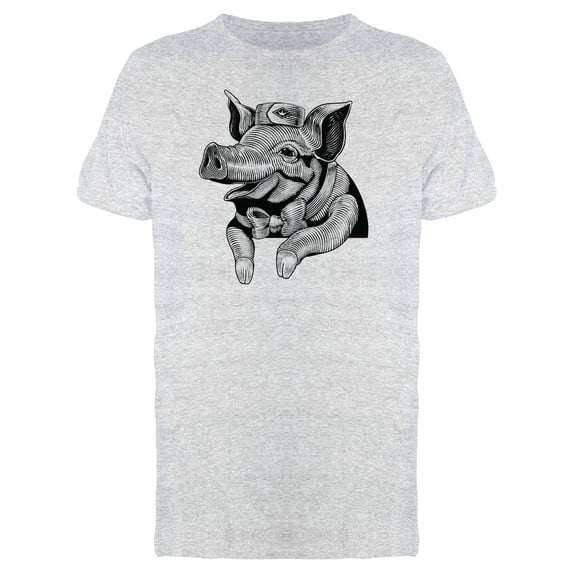 Pig With A Hat Line Art Tee Men's -Image by Shutterstock