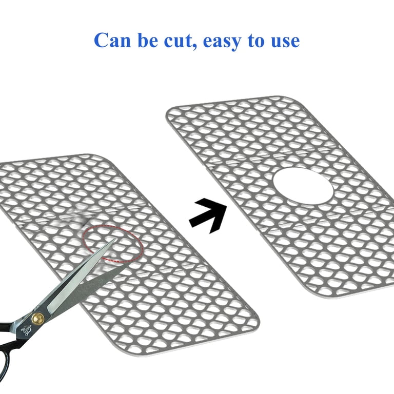 TOOVEM Silicone Sink Protector Mat - 13.58x11.6 Inch Non-Slip Grid Mat For Kitchen Sink Bottom (Black)