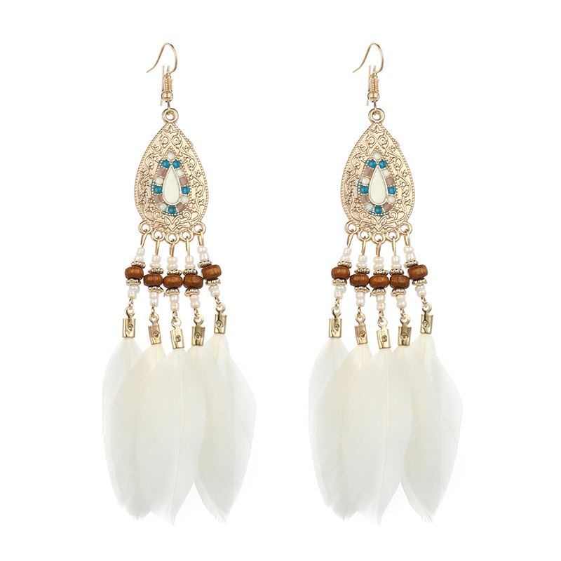Women Faux Feather Earrings Long Bohemian Feather Earrings Lightweight