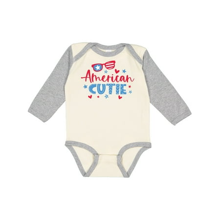 

Inktastic 4th of July American Cutie Red and Blue Stars and Hearts Gift Baby Boy or Baby Girl Long Sleeve Bodysuit