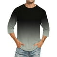 thumbnail image 1 of Camisas de Lino para Hombres Impresión Cuello Redondo Casual 3/4 Manga Blusa, Mezcla de Lino de Algodón para Primavera Verano Ocio Y Tops Diarios, 1 of 9