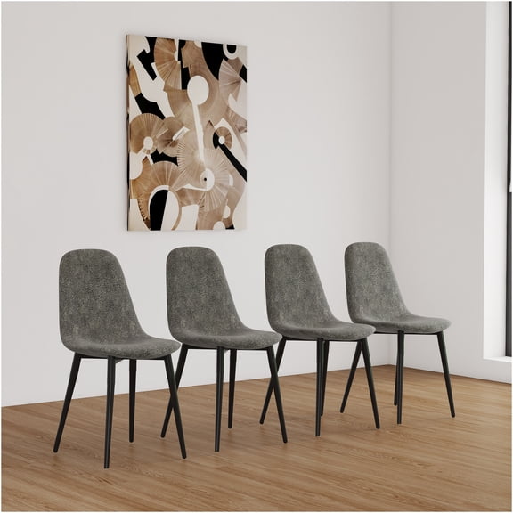 JERFIT Modern Upholstered Dining Chairs Set of 4, Spoon Shape Kitchen Side Chairs with Soft Suede Fabric Seat and Black Metal Legs for Dining Room, Grey