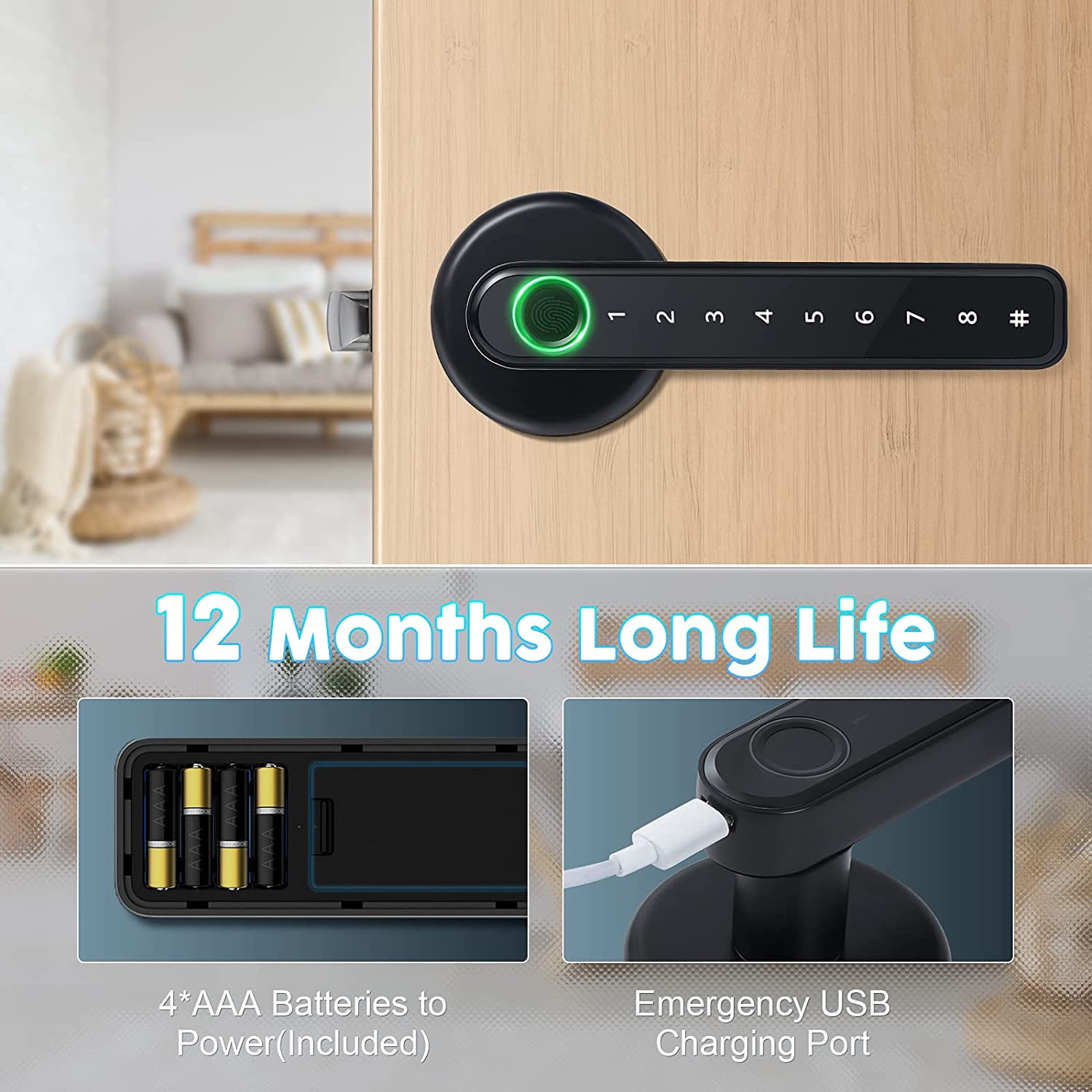 Fingerprint Smart Door Lock Door Knob with Keypad Keyless Entry Door Lock with Handle for Home Hotel Office Apartment