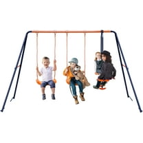 QRKD Outdoor Swing Set for Kids, 2 Seat and 1 Glider 440 lbs Heavy Duty Metal A-Frame Play Swing Stand for Playground Backyard, Ages 3-8 Children