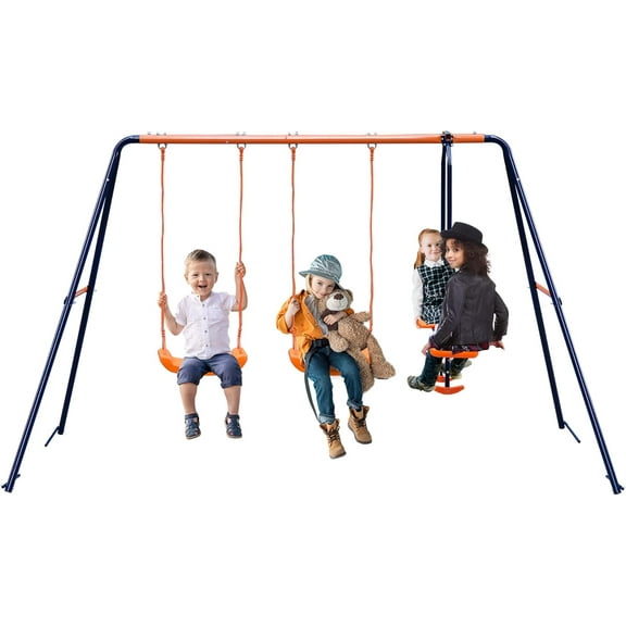 HYYOP Outdoor Swing Set for Kids, 2 Seat and 1 Glider 440 lbs Heavy Duty Metal A-Frame Play Swing Stand for Playground Backyard