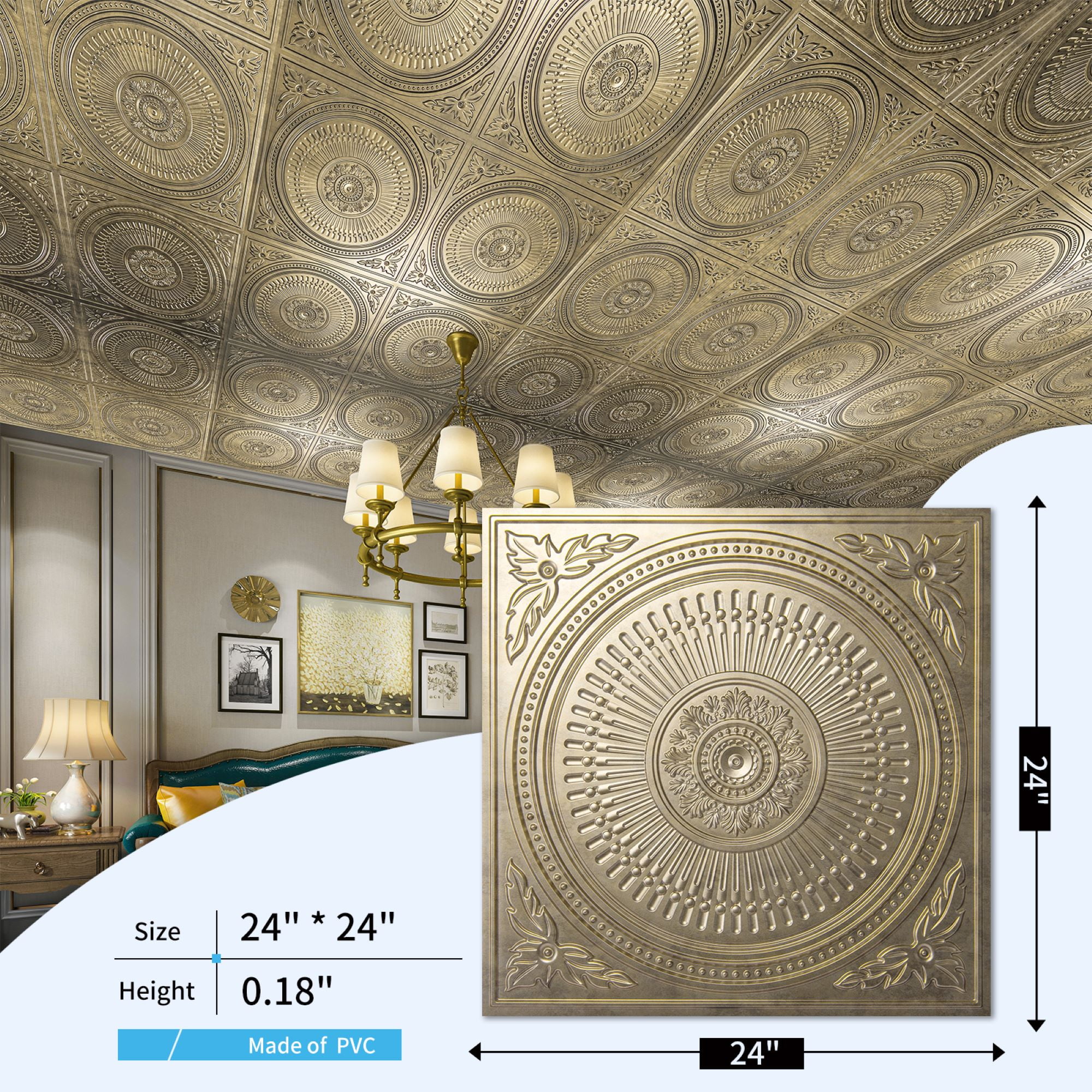 24''X24'' Drop Ceiling Tiles,3D Decorative PVC Ceiling Panels for Living Room,Office,12-Pack