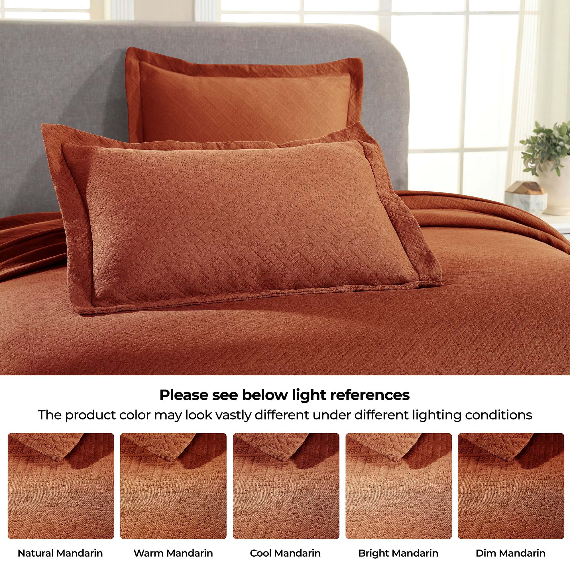 Superior Basket Weave 3 Piece Decorative Cotton Bedspread, Lightweight Bedding Set, Full Size, Mandarin