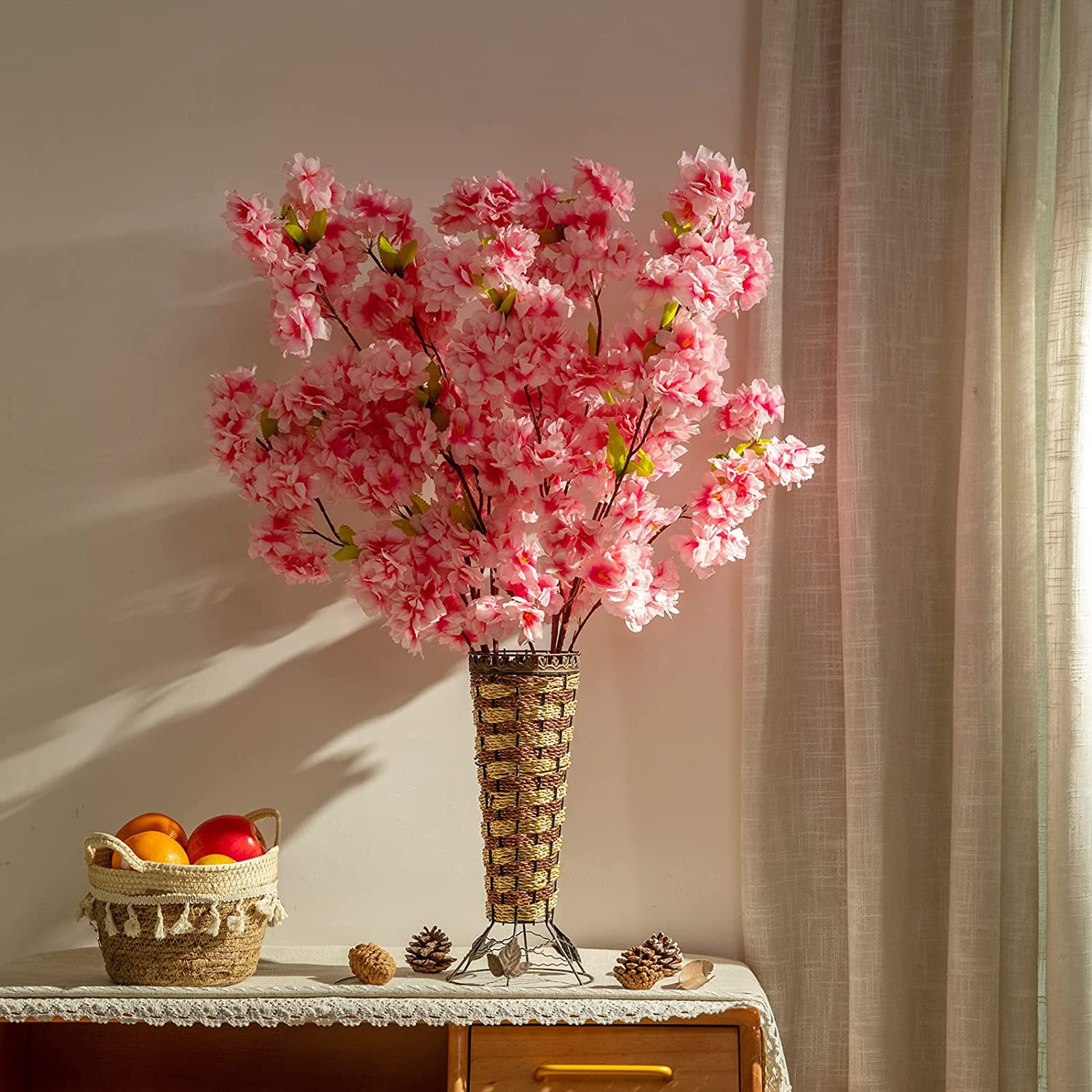 Dalrosia 3PCS Artificial Cherry Blossom Branches, Silk Cherry Blossom Flowers Long Stem Flowers for Tall Vase, Faux Flowers Arrangements for Wedding Party Home Decor