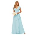 thumbnail image 1 of Vestido de dama de honor TIRAS Elegante cuello en V de gasa azul claro, 1 of 7