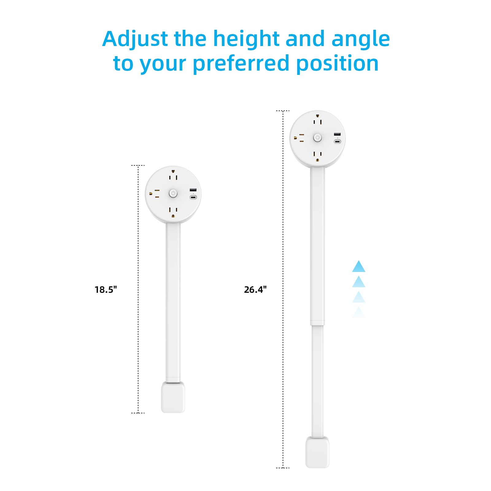 Electrical Outlet Extender Adjustable Power Socket Expander, 1800J Surge Protection, Extends 18.5"-26.5", Rotates 180 °   Features USB-A, USB-C&3 AC Outlets, for Couches, Desks, Nightstands and More