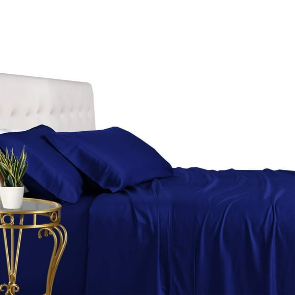 Royal Tradition Viscose from Bamboo Bed Sheets, California King, Solid Navy Blue, Super Soft and Cool 4PC Sheet Set
