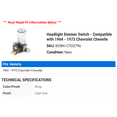 thumbnail image 2 of Headlight Dimmer Switch - Compatible with 1964 - 1973 Chevy Chevelle 1965 1966 1967 1968 1969 1970 1971 1972, 2 of 2