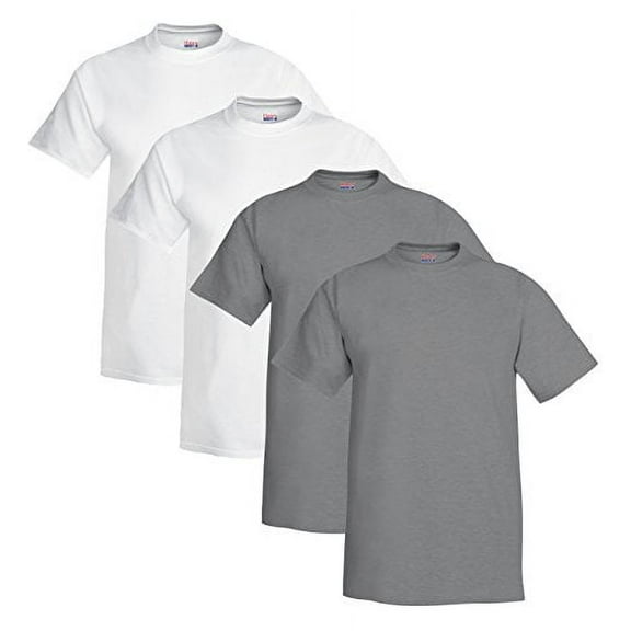 Hanes Mens Beefy-T® Crewneck Short-Sleeve T-Shirt (Pack of 4) (2 White / 2 Oxford Grey)