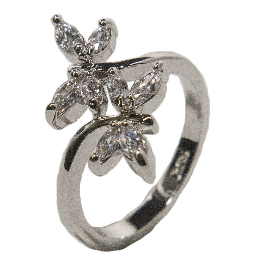 RS Covenant - Women's Rhodium Plated Dress Ring Double Dragonfly Wrap ...
