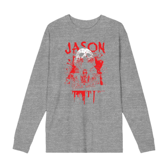 Friday The 13th Blood Splatter Jason Mask Long Sleeve Unisex Adult Tee
-XL