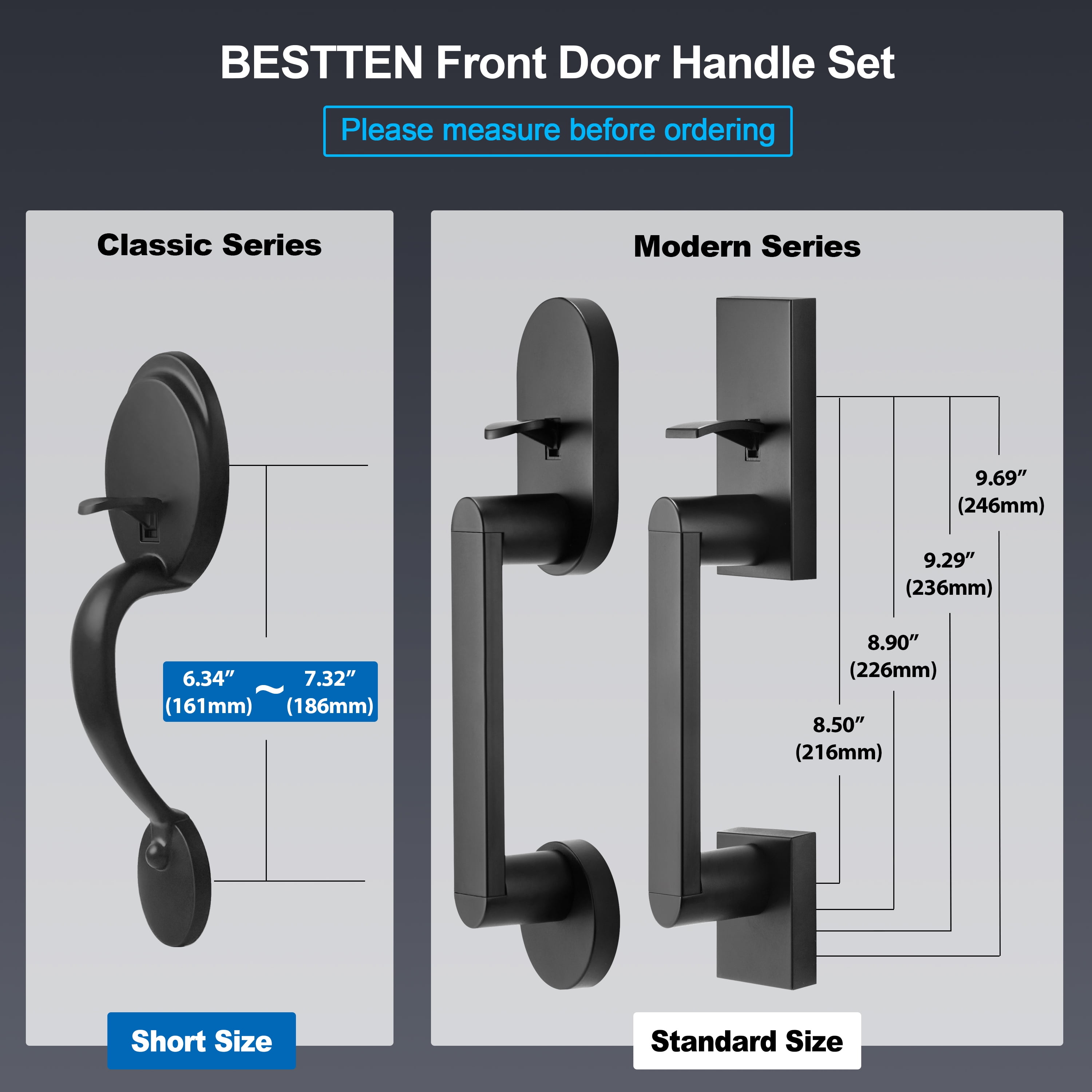 BESTTEN Modern Handleset, Front Door Handle with Single Cylinder