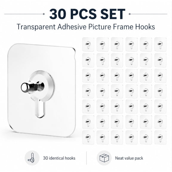 30 Pack Self Adhesive Hanging Hooks, Wall Mount Hooks for Home Organization, TIKA